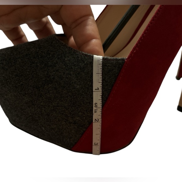 Dk. Red and Gray Platform Heels - Picture 5 of 7